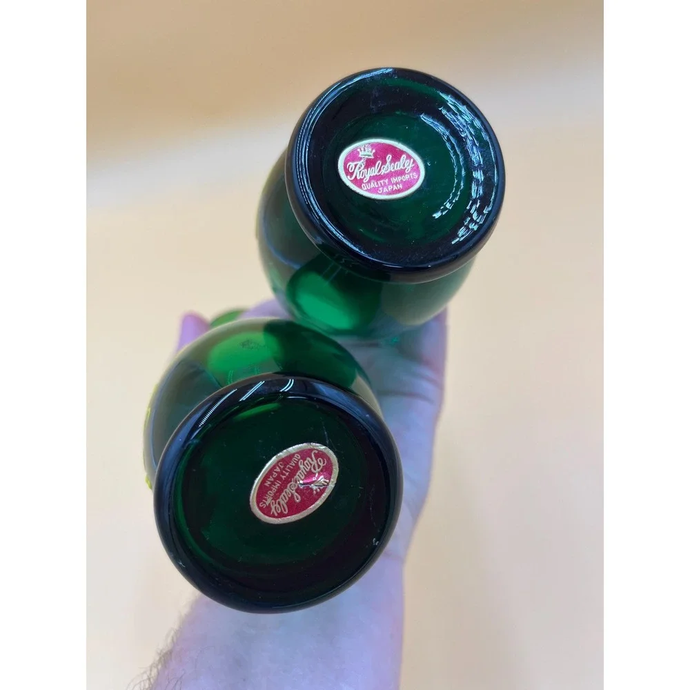 Vintage Royal Sealy Bud Vase Set: Green Glass Bohemian Floral Decor